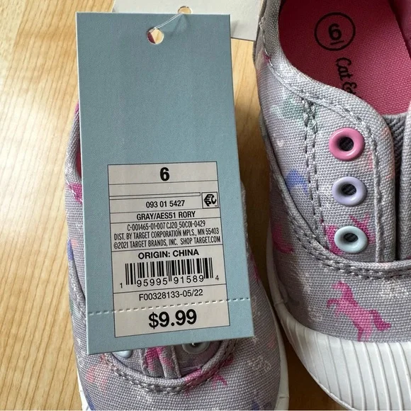 Cat & Jack Rory Unicorn Slip On Sneakers in Gray/Pink - Girls Size 6 NWT, Target - Picture 11 of 16